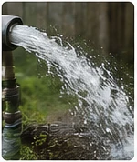 Water flowing from a well system pipe